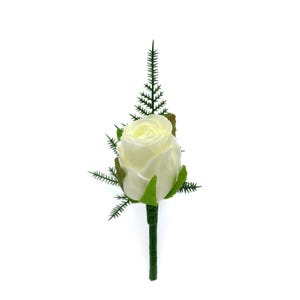Artificial Wedding Flowers, Ivory Cream Single Rose Buttonhole