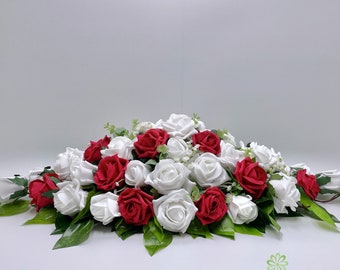 Silk Wedding Flowers, Red & White Rose Top Table Decoration