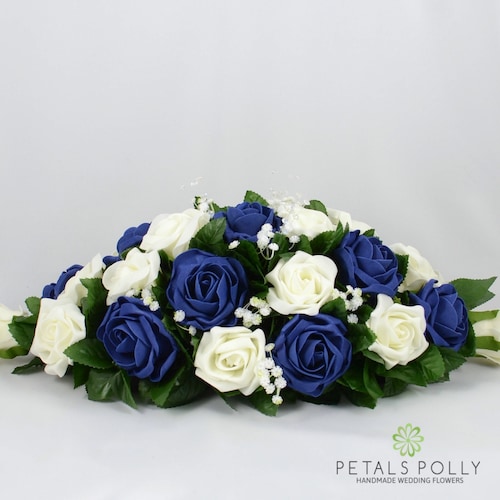 Silk Wedding Flowers Royal Blue & Ivory Rose Top Table Etsy