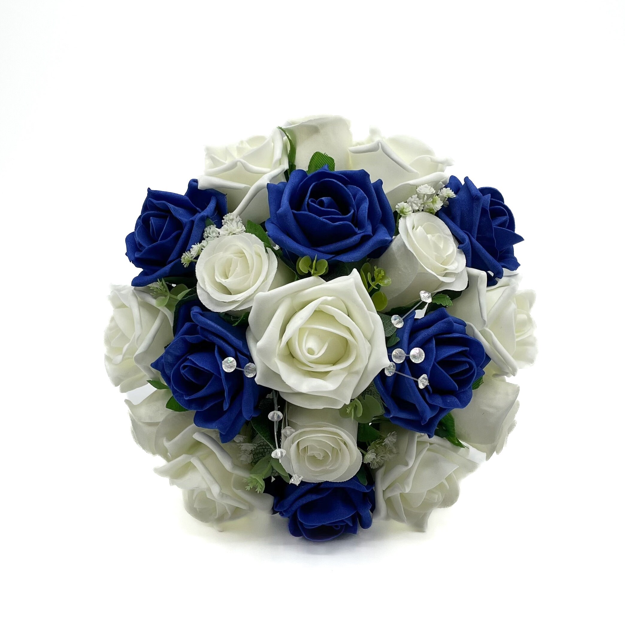 Ramo de flores artificiales para boda, color azul real y marfil para damas  de honor - Etsy México, image size:2087x2087
