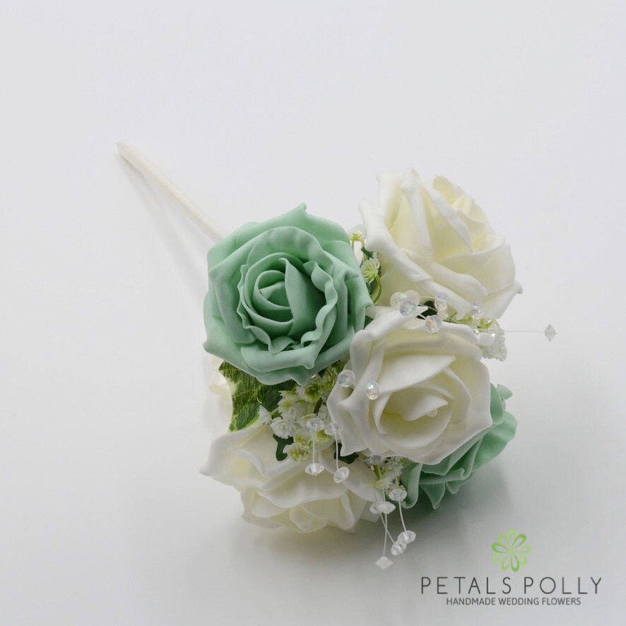 Artificial Wedding Flowers Mint Green Ivory Foam Rose Etsy
