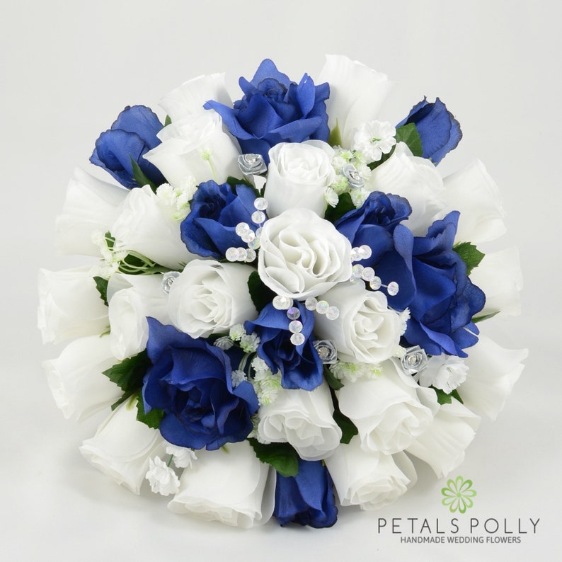 Artificial Wedding Flowers Navy Blue & White Rose Brides Etsy