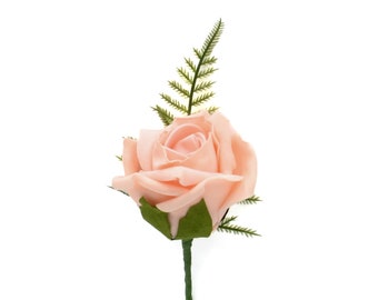 Artificial Wedding Flowers, Peach Foam Rose Buttonhole