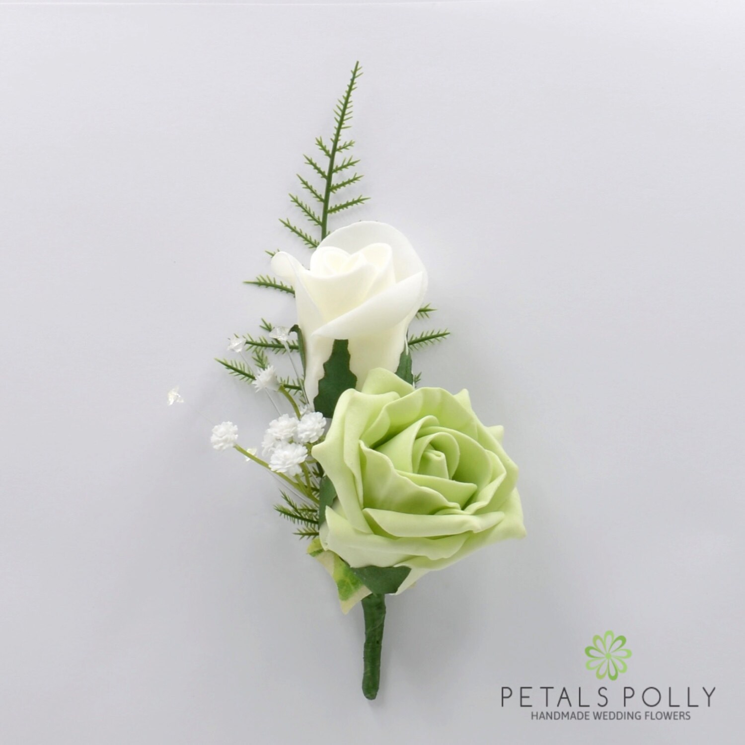 White and Black Artificial Diamante Rose Buttonhole Wedding Flowers 