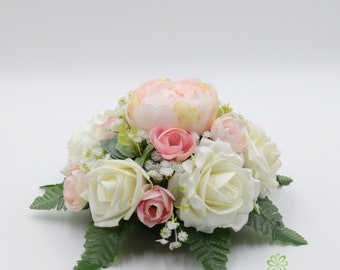 Silk Wedding Flowers, Pastel Pink & Ivory Rose Table Centre Decoration with Ranunculus