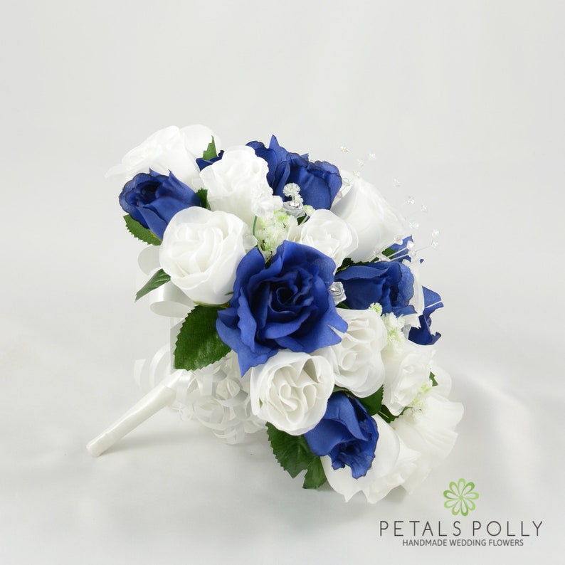 Artificial Wedding Flowers Navy Blue & White Rose Brides Etsy