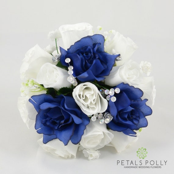Artificial Wedding Flowers Navy Blue White Bridesmaids Etsy