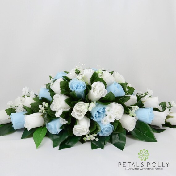 Silk Wedding Flowers Baby Blue White Rose Top Table Etsy