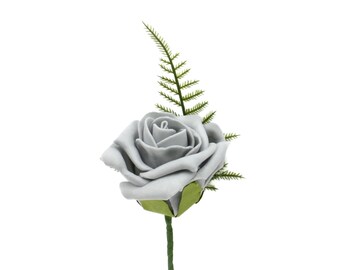 Petals Polly Artificial Wedding Flower Bouquet – Grey & Ivory Foam Roses – Includes Posy & Buttonholes – Personalised