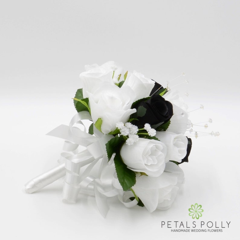 Artificial Wedding Flowers Black & White Bridesmaids Bouquet Etsy