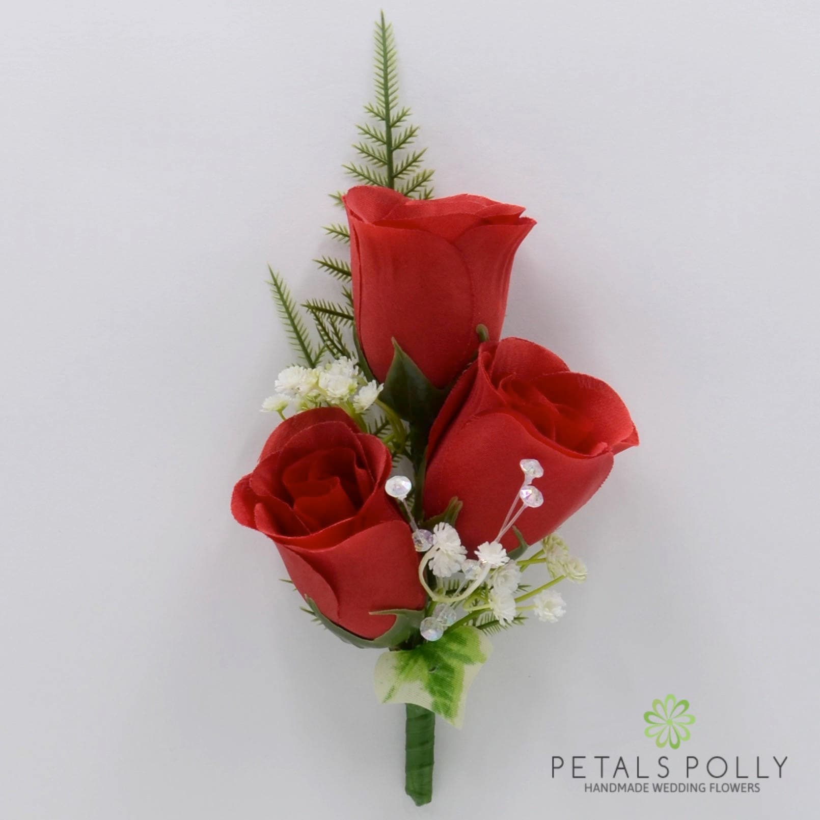 3 x Artificial Red Rose Buttonhole Corsage 