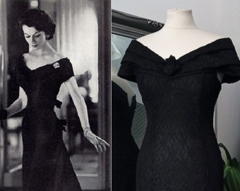black bardot ball gown