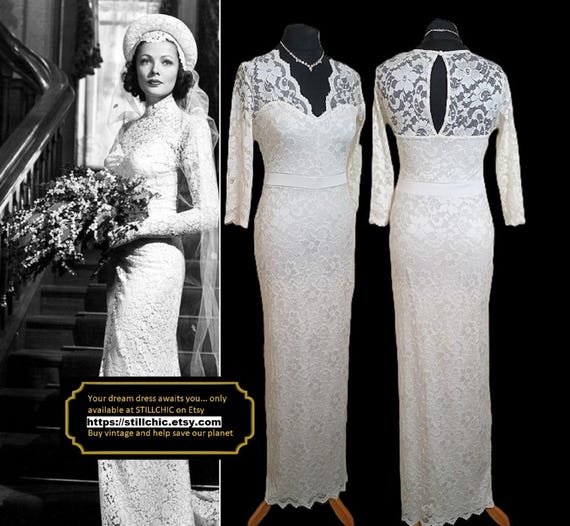 Vintage Wedding Dress Lace Dress Cream Wedding Dress Bridal Gown