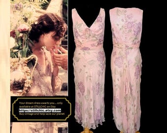 Pink Dress  Silk Dress  Bias Cut Dress  Silk Chiffon Dress  High Low Dress  Floral Dress  Chiffon Dress  Fairycore Dress  1930s Style Dress