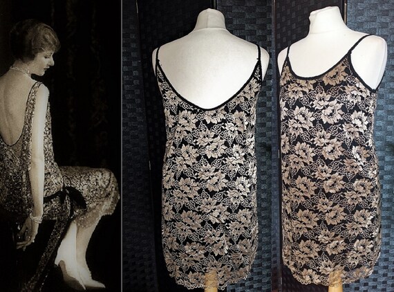 Gold Dress Lace Dress Flapper Dress Black Dress