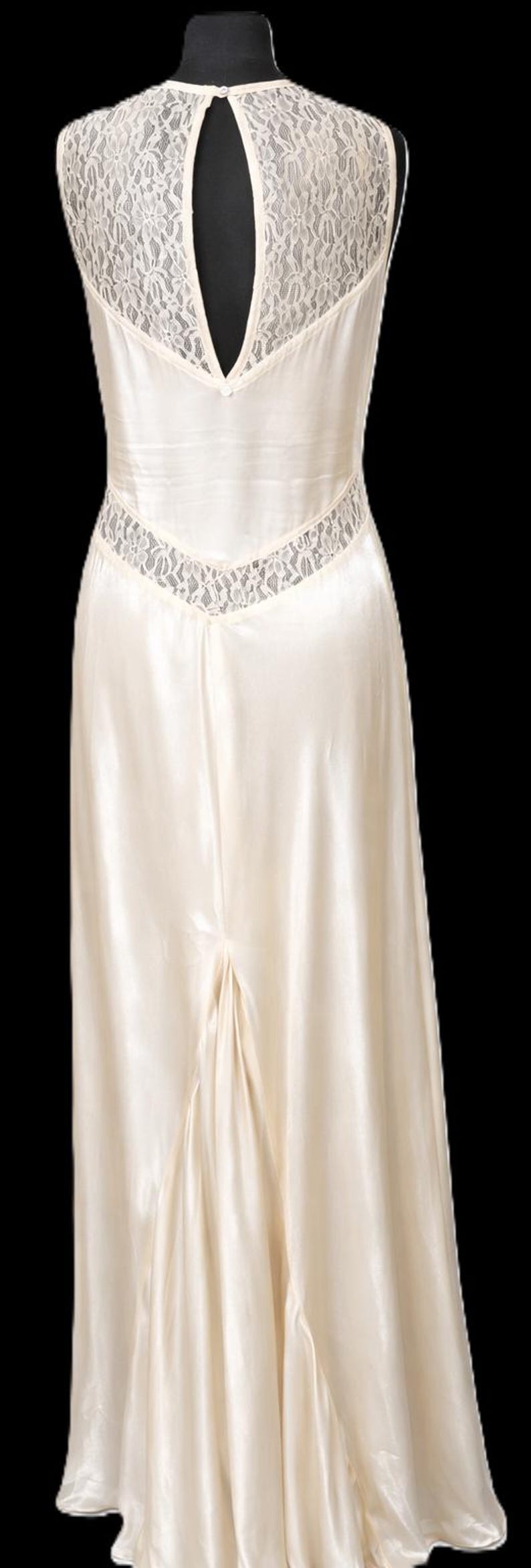 Vintage Lace & Liquid Satin Brautkleid: Creme Brautkleid Boho Rustikal Elopement Verlobung Empfang UK 10 Bild 3