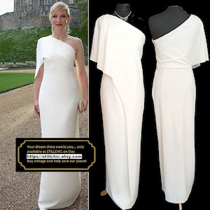 Vestido branco, vestido marfim, vestido de noiva, vestido de baile, vestido grego, vestido de um ombro, vestido de crepe, vestido longo, vestido de noiva