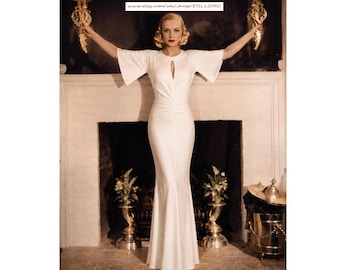 Vintage Satin Schrägschnitt Brautkleid: Engel Ärmel Brautkleid UK 10 Abschlussball Elopement Verlobung Black Tie Event Heimkehr