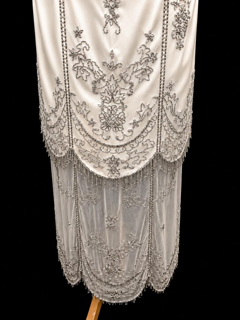 Vintage Cache Beaded Wedding Dress: Bridal Gown Art Deco Flapper Gatsby Downton Abbey Fairycore image 3