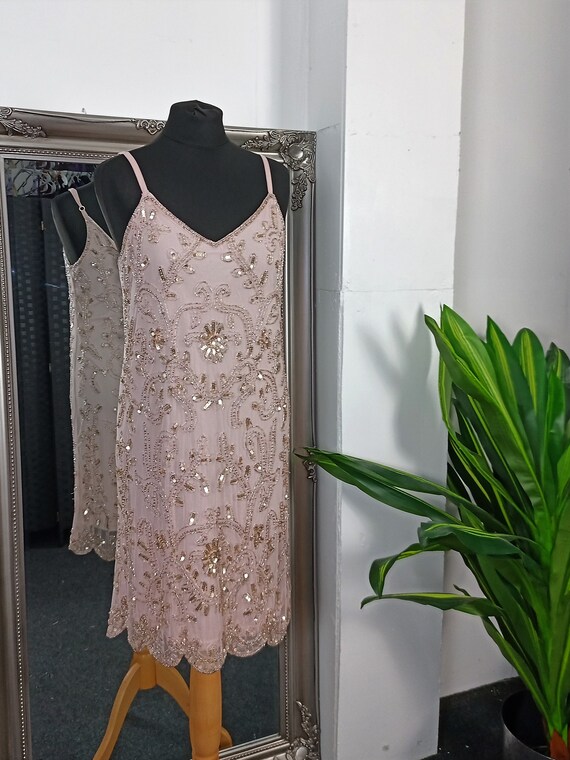 Pink Dress  Flapper Dress  Beaded Dress  Sequinne… - image 4