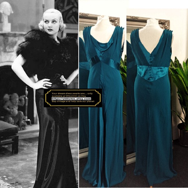 Satin Dress  Cowl Neck Dress  Bias Cut Dress  Prom Dress  Ball Gown  Old Hollywood Dress  Blue Dress  Teal Dress  Maxi Dress  1930s Style
