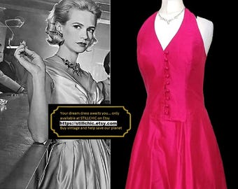 Pink Dress  Shot Silk Dress  Raw Silk Dress  Halter Neck Dress  Fit And Flare Dress  Slub Silk Dress  Circle Dress  Prom Dress  1950s Style