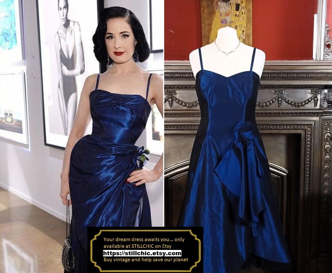 Blue Dress Taffeta Dress Blue Taffeta Dress Fit and Flare Dress Prom ...