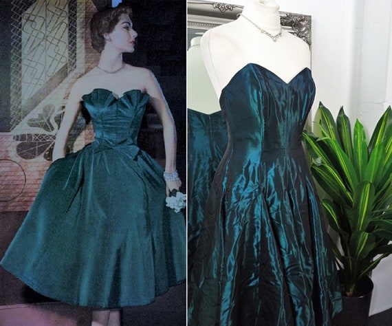 Vintage Ball Gown Satin Dress 1950s Style Dress