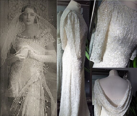 Lace Wedding Dress Beaded Wedding Dress Cowl Nec