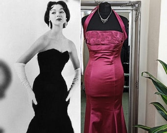 Pink Dress  Satin Dress  Pink Satin Dress  Prom Dress  Ball Gown  Halter Neck Dress  Mermaid Dress  Fishtail Dress  Maxi Dress  1950s Style