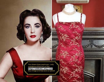 Red Dress  Wiggle Dress  Damask Dress  Satin Dress  Cocktail Dress  Red Satin Dress  Prom Dress  Brocade Dress  Jacquard Dress  1950s Style