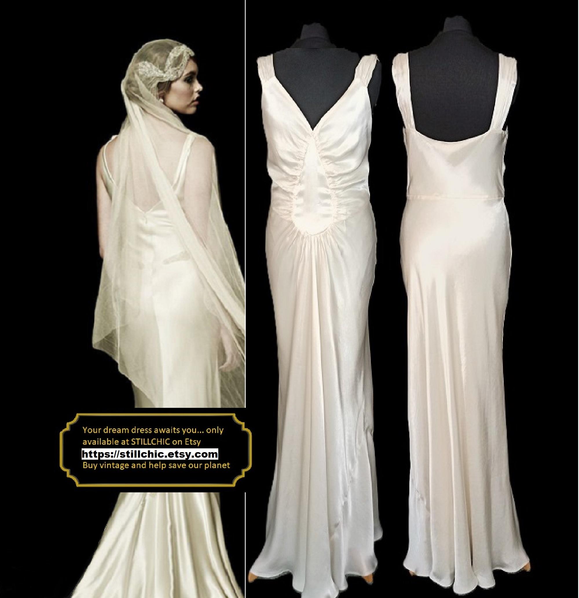 Vintage  Wedding Dress  Bias Cut Dress  Ball Gown  Liquid Satin Dress  1930s Style Dress  Bridal Gown  Yoke Waist Dress  Satin Wedding Dress