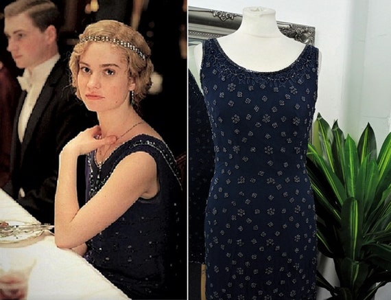 Flapper Dress Beaded Dress Blue Dress Navy Blue