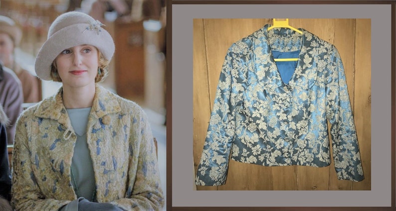 Silk Jacket Downton Abbey Jacket 1920s Style Jacket Silk Blend Jacket Cropped Jacket Blue Jacket Floral Jacket Short Jacket