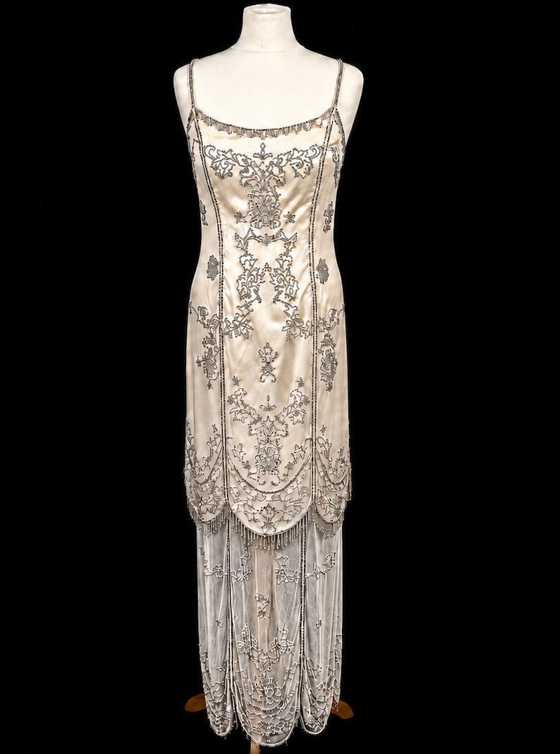 Vintage Cache Beaded Wedding Dress: Bridal Gown Art Deco Flapper Gatsby Downton Abbey Fairycore image 2