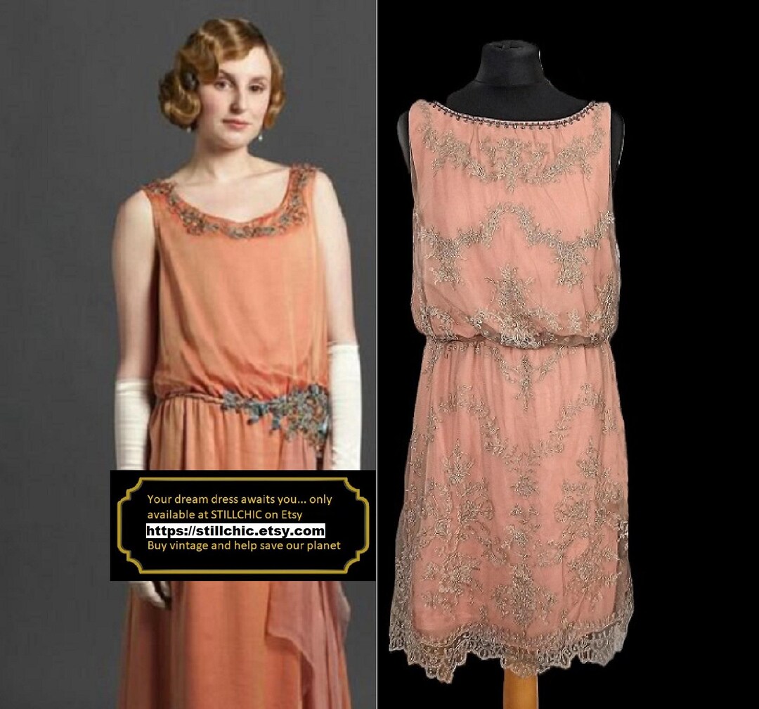 Robe Flapper Vintage Des Années 20 - Taille Petite (10 US), Turquoise, Dentelle Et Plis, Occasion Très Bon état