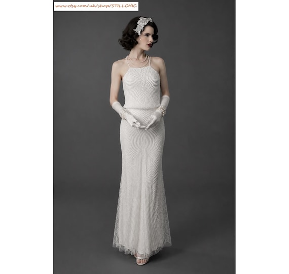 Buy Vintage Beaded Blouson Wedding Dress: Gatsby Style Sequinned Bridal Gown  Online in India - Etsy