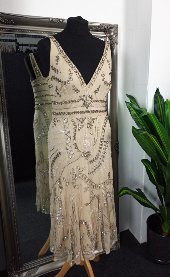 Gold Dress  Flapper Dress  Beaded Dress  Sequinne… - image 4