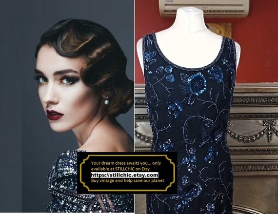 Blue Dress  Beaded Dress  Embellished Dress  Gats… - image 1