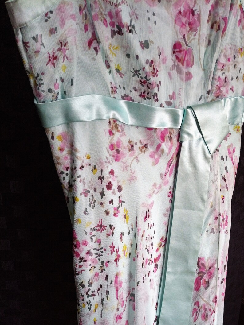 Silk Dress Bias Cut Dress Floral Dress Vintage Silk Dress Green Dress Tea Dress Ditsy Print Dress Silk Chiffon Dress Floaty Dress