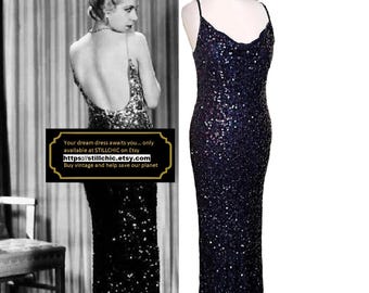 Purple Dress  Blue Dress  Prom Dress  Ball Gown  Beaded Dress  Cowl Neck Dress  Sequinned Dress  Bias Cut Dress  Silk Dress  30s Style Dress