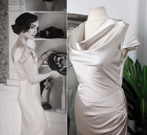 Cowl Neck Dress Satin Dress Champagne Satin Dres