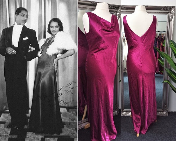 Satin Dress Cowl Neck Dress Bias Cut Dress 1930