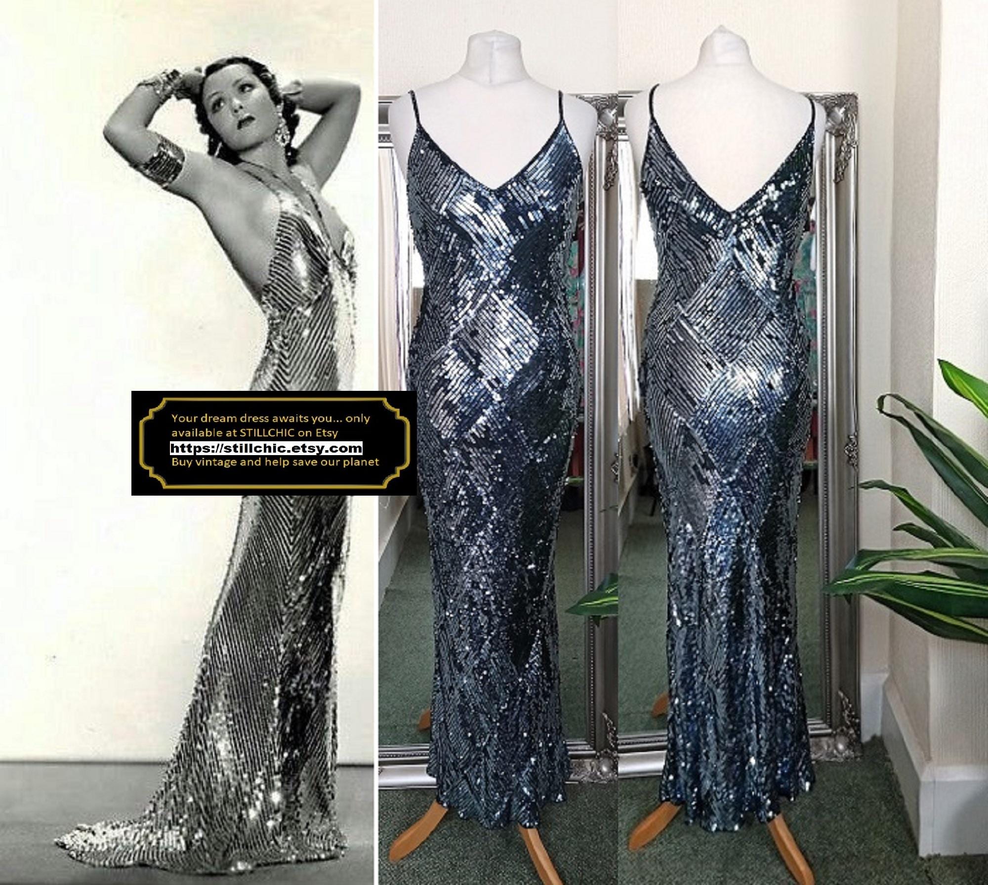 Vintage Beaded Blue Dress - Etsy Vintage Beaded Blue Dress - Etsy