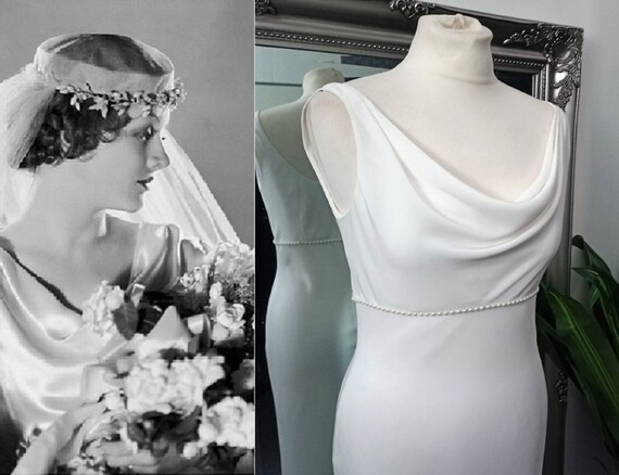 Wedding Dress 1930s Style Dress Cowl Neck Dress