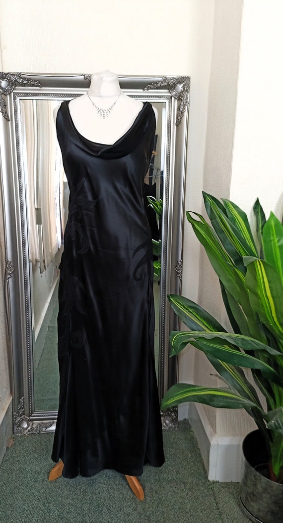 Black Dress  Silk Dress  Satin Dress  Cowl Neck D… - image 2