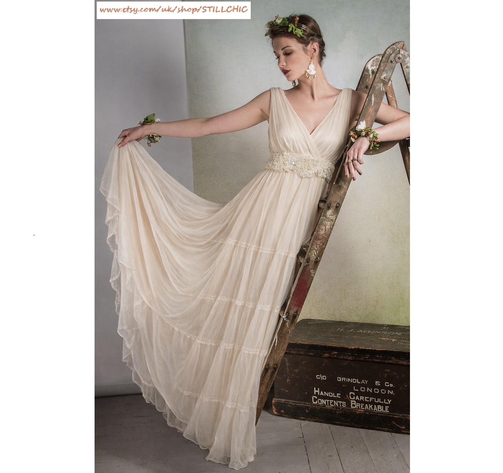 Cream Chiffon Maxi Dresses - Etsy