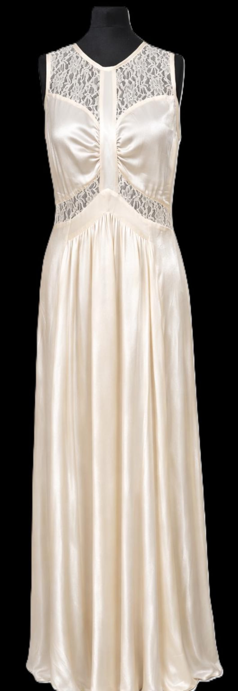 Vintage Lace & Liquid Satin Brautkleid: Creme Brautkleid Boho Rustikal Elopement Verlobung Empfang UK 10 Bild 2