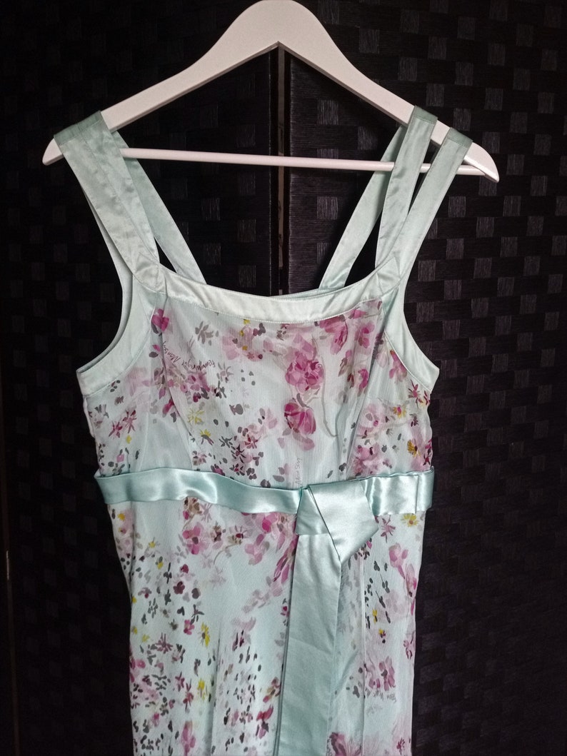 Silk Dress Bias Cut Dress Floral Dress Vintage Silk Dress Green Dress Tea Dress Ditsy Print Dress Silk Chiffon Dress Floaty Dress