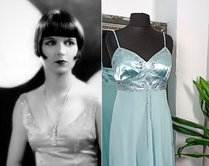 Green Dress Beaded Dress Satin Dress Sequinned Dress Aqua Dress Flapper